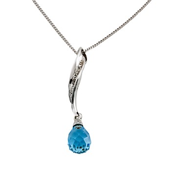 9ct White Gold Blue Topaz Pendant with Chain